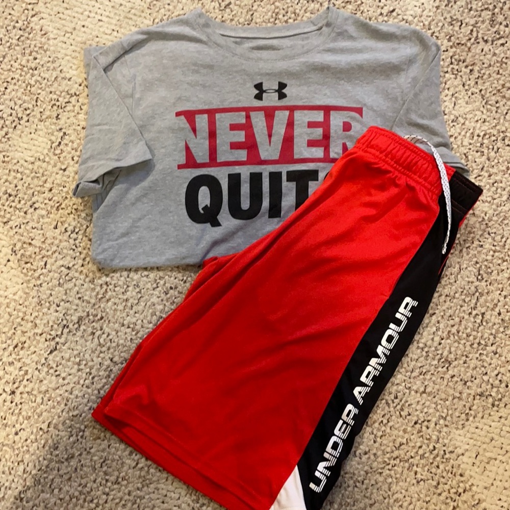 Under Armour shorts and Tee